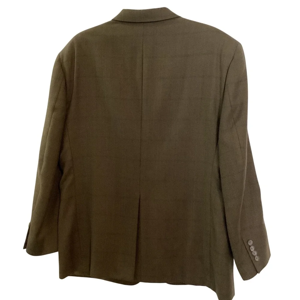 Austin Reed Blazer 44S Olive Green Herringbone Wool Lux Sport Coat Dark Academia